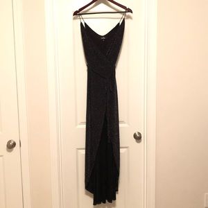 Celestial Black and Silver Wrap Maxi Dress